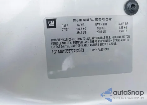 2007 Chevrolet Cobalt Ss from USA, damaged, VIN 1G1AM15B577402633